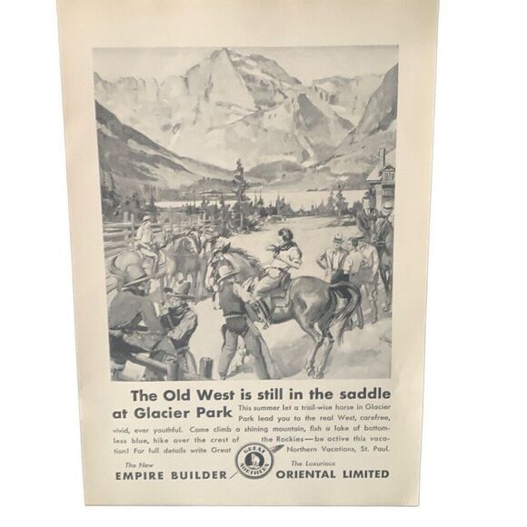 Vintage 1931 Great Northern Old West at Glacier Park Ad Advertisement - Picture 1 of 4